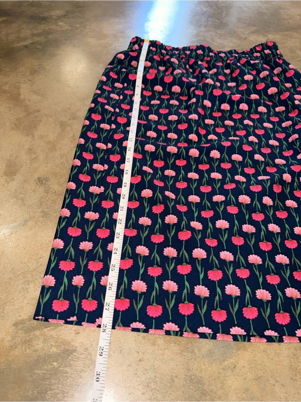 J. Crew Navy Pink Floral Pencil Skirt Elastic Waist Pockets NWOT Size M